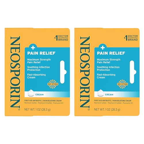 Neosporin + Maximum-Strength Pain Relief Dual Action Cream, First Aid Topical Antibiotic & Analgesic for Wound Care of Minor Cuts, Scrapes & Burns, Polymyxin B & Pramoxine HCl, 1 oz, 2 Pack -  Kenvue, 00312547353007