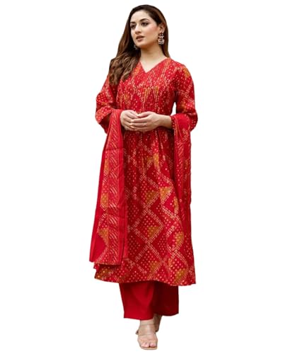 Image of ANNI Designer Women's Rayon Viscose Anarkali Printed Kurta with Pant & Dupatta