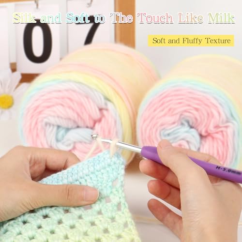 Image of Katech Ombre Yarn for Crocheting-Gradient Cake Yarn-4x100g 60% Cotton 30% Acrylic 11% Wool-Multicolor Soft Rainbow Cotton Crochet Yarn for Scarves, Shawls, Blankets and Garments(P)