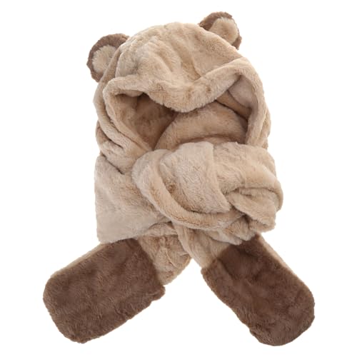 Dsgzkk Hat,Cute Bear Ears Plush Hat Scarf 3 in 1 Scarf Gloves Set Sweet Headband for Sweet Women Teen Girls Windproof Combo Beige