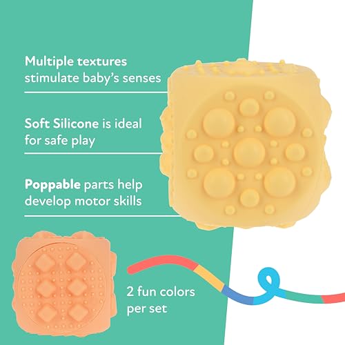 Image of Nuby Silicone Block Poppers - (2-Pack) Interactive Baby Block Toy for Babies 10+ Months - Yellow and Orange