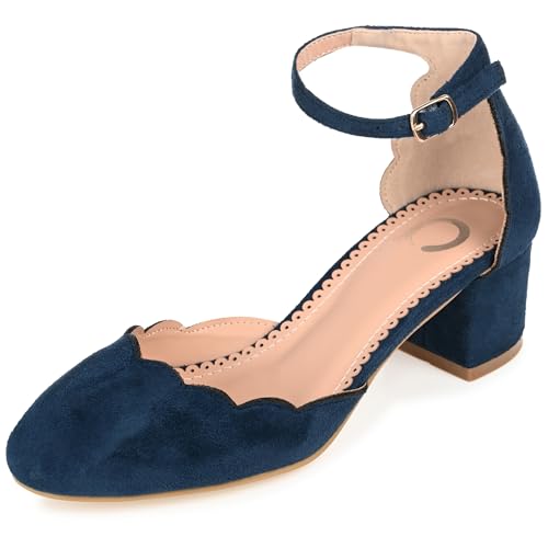 Journee Collection Women's Edna Round Toe Low Block Heel Pumps - Navy - 9