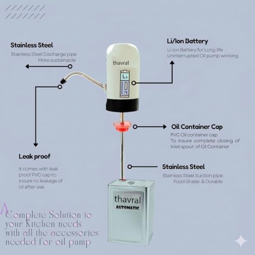 Image of Automatic Oil Pump, Rechargeable Electric Oil Dispenser for Cooking Oil & Oil Tins, One Touch Operation, Stainless Steel Spout, Auto Stop (Steel Spout)