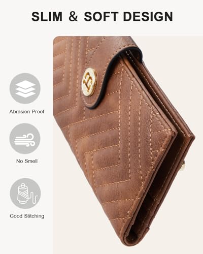 Image of BOSTANTEN Slim Wallet Women Leather RFID Blocking Credit Card Holder Bifold Thin Wallet with Zipper Pocket Brown