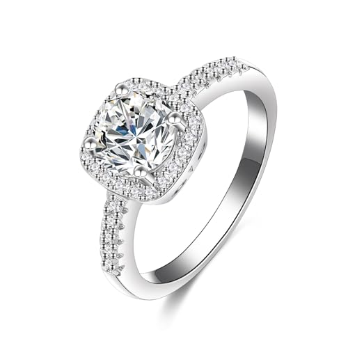 18K White Gold Plated 925 Silver 0.5-2 Carat Moissanite Promise Halo Engagement Promise Eternity Ring for Women2