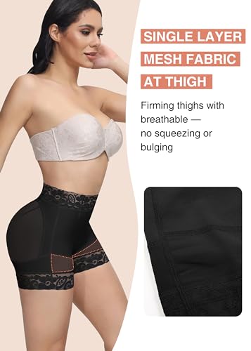 Image of SHAPSHE Butt Lifter Shapewear Shorts for Women, High-Waist Tummy Control | 4 Flexible Waist Stays | Silicone Waist & Leg Grips | Contoured Back Seams | Mesh Thigh Panels | Lace-Trimmed Leg Hem