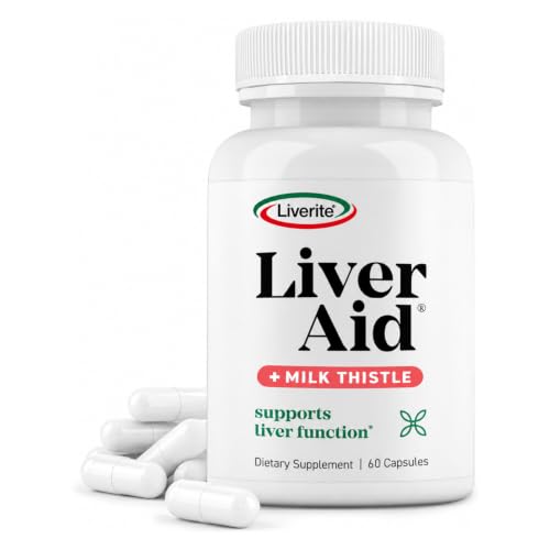LIVERITE Liver Aid with Milk Thistle 60 Capsules Liver Support Supplement with Amino Acids Choline Milk Thistle & Vitamin B12 Supports Healthy Liver Function Energy & Metabolism