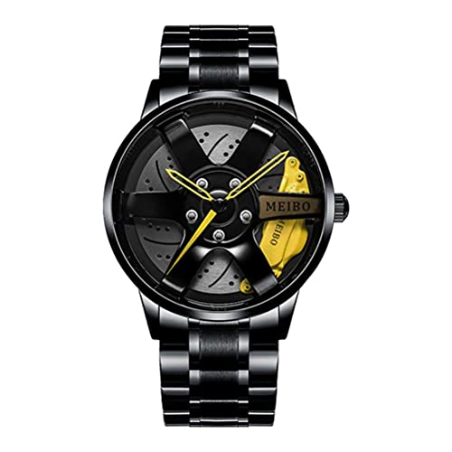 Ghzste Sportwache für Männer Rennen Uhren Rotatable Car Rim Wheel Wheel Hub Design Sport Uhren Edelstahl wasserdichte Uhr (D)
