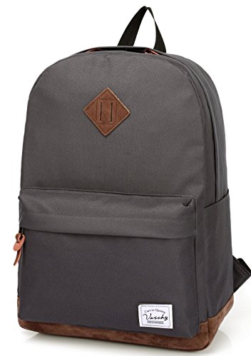 VASCHY School Backpack for College Students Casual Daypack with Padded 15 inch Laptop Compartment Dark Gray