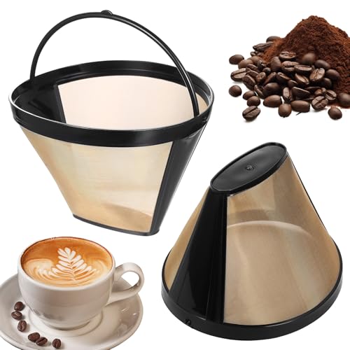 2 Pcs Filtros de café reutilizables, tamaño 4, Filtro cesta de malla lavable Filtros de acero inoxidable con asa de PP para mayoría de cafeteras, ideal para doméstico y oficina
