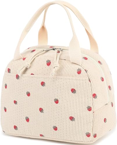 BLUBOON Lancheira para mulher, lancheira isolada para crianças, lindas lancheiras reutilizáveis para o trabalho, piquenique, viagens (um morango de veludo)