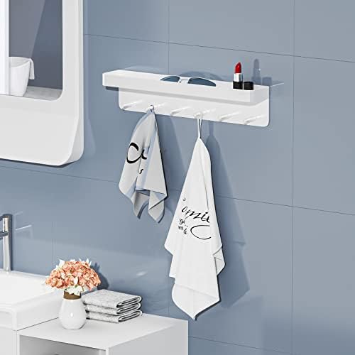Key Hooks Self Adhesive, Key Hangers for Wall, Modern Keys Holder Black Self-Adhesive Key Hangers for Wall without Drilling, 6 Hooks Key Holder Wall Mounted for Living Room, Kitchen, Office (White)