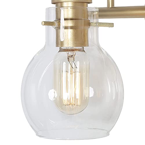 Image of KSANA 2-Light Vanity Light with Globe Clear Glass Shade, Gold Vanity Lights for Bathroom, Powder Room, 13 inch L x 7 inch W x 9 inch H