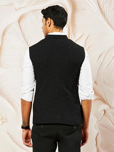 Image of VASTRAMAY Men's - Nehru Jacket, Silk Blend Emboss Fabric nehru jacket For Men, Traditional Indian Festive & Ethnic Wear