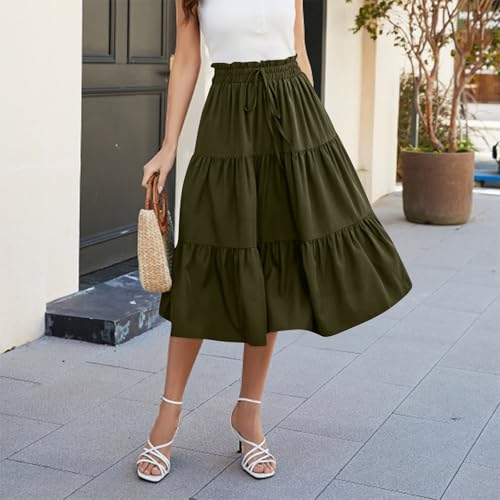 Floral Maxi Skirts for Women Trendy Summer Boho Tiered Long Flowy Skirt Drawstring High Waisted Swing A-Line Skirt2