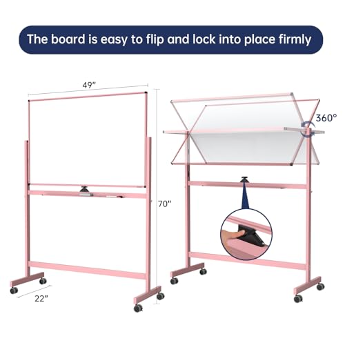 Image of TSJ OFFICE Large Rolling Whiteboard - Dry Erase Magnetic 48 x 32 Inches White Board Height Adjust Double Sides Mobile Portable Easel on Wheels, Dry Erase Board with Stand for Office, Home & Classroom