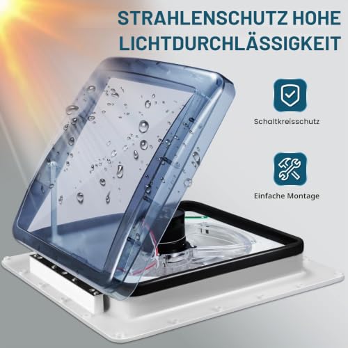 Hlieeosfcn RV Dachventilator 12V,Wohnmobildach Abluftventilator Lüfter,mit 10 Gänge einstellbare Windgeschwindigkeit,Regensensor, für Wohnmobil 40 * 40 cm, mit Remote