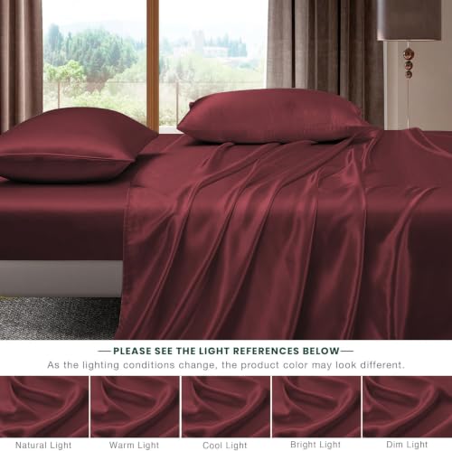 Image of Homestan Satin Bedsheet for King Size Bed with 2 Pillow Covers, Modern Bed Sheet for Romantic Nights(100x108 inches, Maroon)