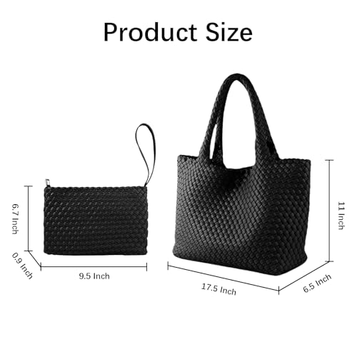 Image of Woven Tote Bag for Women Vegan Leather Handwoven Bags with Small Purse