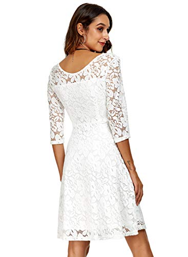 Image of Atnlewhi Womens Vintage Lace Floral Off Shoulder Elegant Swing Dresses A-line Mini Dress for Party Cocktail Wedding