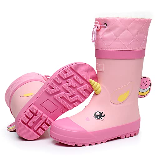 RAINANGEL Kids Rain Boots for Girls and Boys with Fur Lining, Waterproof Warm Winter Rubber Rain and Snow Boots-with Fun Printed & Colors for Toddlers and Kids2