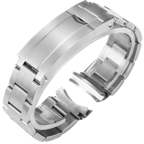 hengfento2 Watch Band Strap Replacement For Rolex GMT Datejust Submariner Watch band Male Antirust Solid Stainless Curved Interface Steel Strap (20mm Frosted steel color ordinary buckle)