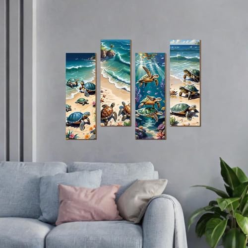 Turtle sea turtle art avec fixations faciles : 4 photos décoratives pour maison