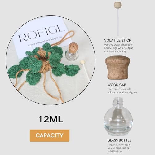 Image of Cute Crochet Car Plant Monstera Essential Oil Diffuser Bottle - 12ml Refillable, Green Car Accessory for Mirror Decor and Home Decor