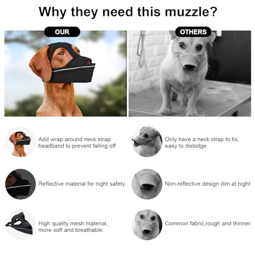 PLYFOU Dog Muzzle, Mesh Soft Muzzle for Large Medium Dogs with Front Opening Design, Dog Mouth Cover to Prevent Biting, Licking, Chewing, Scavenging, Breathable Pet Muzzle (Black, M) - Thumbnail 2