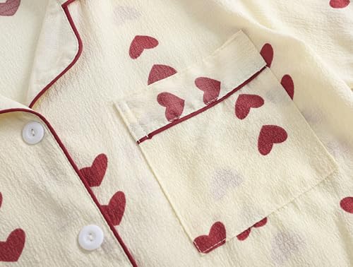 Image of Hupohoi Big Girls Button Down Pajama Set 3pcs Short Sleeve Long Pants with Shorts Crepe Wrinkled Fabric Sleepwear Nighty