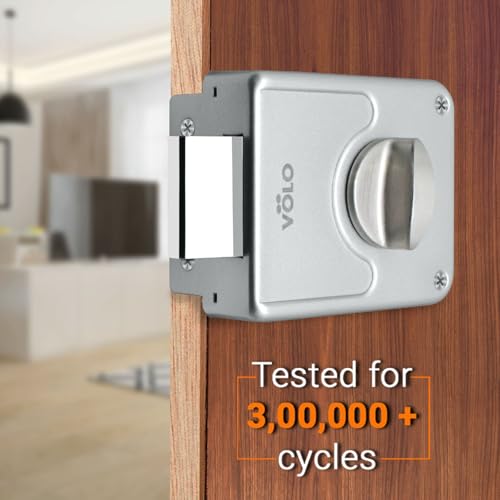 Image of VOLO Heavy Duty Tri-Bolt Rim Lock - Secure Dead Lock with Keys for Main Door, Single & Double Doors, Left & Right-Handed Use - Ideal for Home & Office (Pack of 1) (MT-04 (Satin))