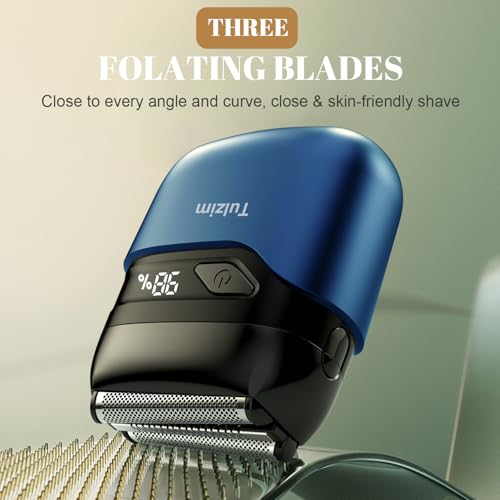 Image of Tulzim Electric Foil Shaver for Men: Cordless Electric Razor for Face & Beard - 3 Floating Blades, 100-Min Runtime, USB-C Fast Charge, IPX7 Waterproof for Travel,Matte Blue