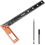 16” Woodworking Square Ruler - Preciva 1/16” Scale Right Angle Ruler Carpenter Square Layout Tool, Retractable Edge Support and Multi-Angle Scribe Mark, Includes Carpentry Pencil