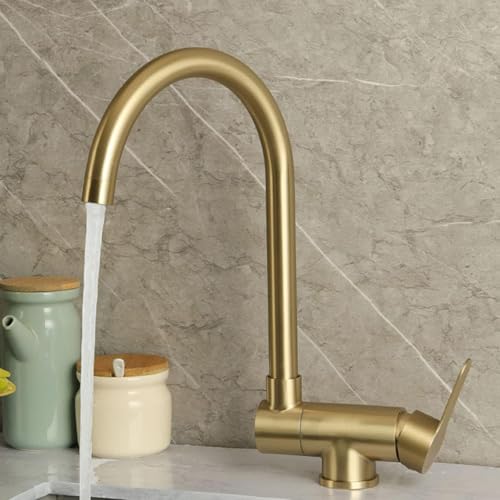 Küchenarmatur, klappbar, für Innenfenster, Küchenspüle, Wasserhähne, Edelstahl, für heißes und kaltes Wasser, Küchenarmatur, gebürstetes Gold-B