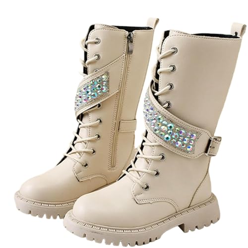 2025 Combat Boot for Girl Lace Tie Splicing Sequin Shoe