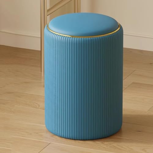 Almacenamiento redondo: elegante reposapiés para sala de estar y dormitorio, taburete tapizado de cuero versátil para sofá y tocador, pieza pequeña perfecta.