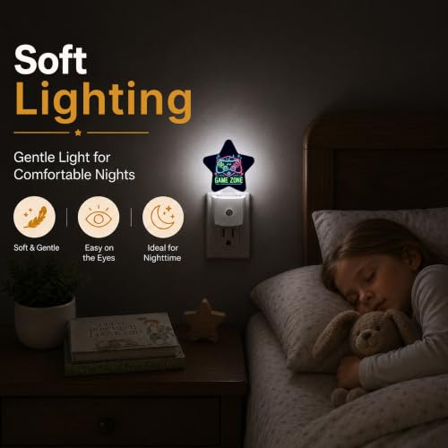 Image of Star Night Light Plug in, Game Zone Dusk to Dawn Sensor Night Light, Soft Glow Lamp for Kids Bedroom Nursery Hallway Bathroom, Energy Saving Compact Design