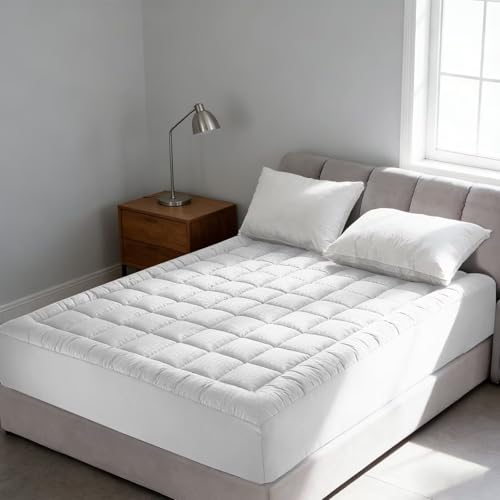 Shatex Soft Quilted Mattress Pad Twin Size, High Elastic Fitted Mattress Topper Protector and Cover, 16 Inche Deep Pocket, Machine Washable, White