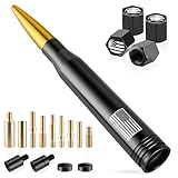 BJSIA American Flag Antenna for Truck with Valve Stem Caps - Universal Compatible with Ford, Dodge, Chevrolet, GMC, Jeep, Toyota Truck Car Accessories, Heavy Duty Pickup Trucks Accessories - Gold