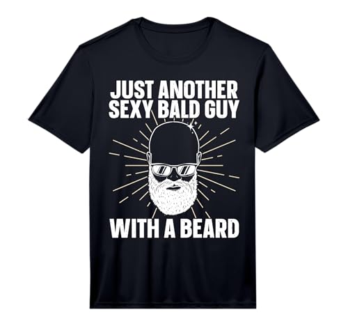 Mens Funny Bald Man Art for Men Boys Facial Hair Bearded Bald Guy Performance T-Shirt