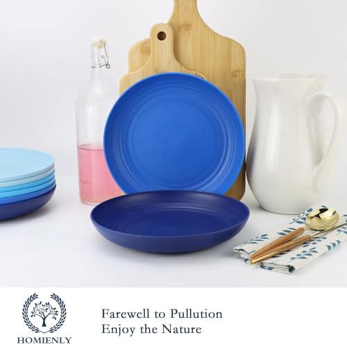 Image of Homienly Deep Dinner Plates Unbreakable Wheat Straw Plate Set of 8 Microwave and Dishwasher Safe Kitchen Plates for Lunch, Camping, Outdoor, RV, Reusable Plastic Plates 9 inch (Ocean Series)