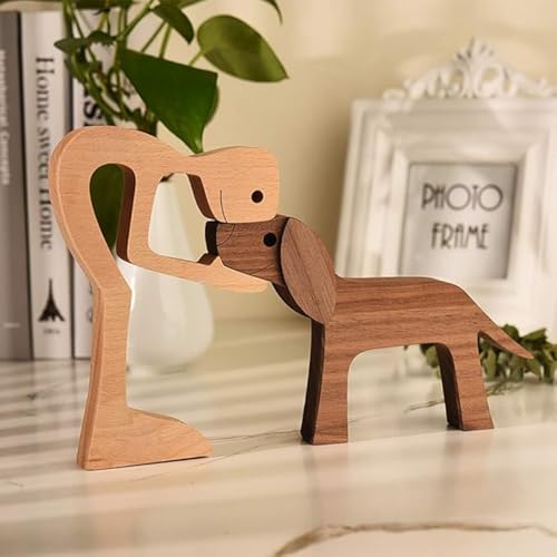 Wenxiaw Welpen Holzschnitz Ornamente, Holzfigur für Hunde Herzerwärmendes Geschenk Handgemachte Hund Holzschnitzerei Welpe Holz Handwerk Skulptur Für Hundeliebhaber, Bastelfigur, Holz, Zuhause, Büro