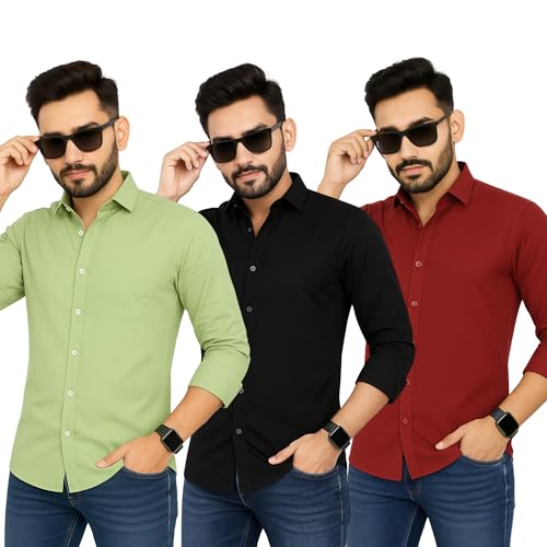 Image of Men's Polycotton Shirt Combo Pack of 3 | Regular Fit Casual & Formal Wear | Wrinkle Resistant | Soft & Breathable Shirt for Men