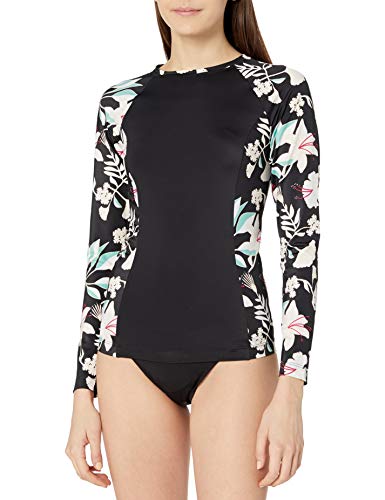 Roxy Junior's Fitness Long Sleeve Rashguard, True Black Story of Sunshine, M