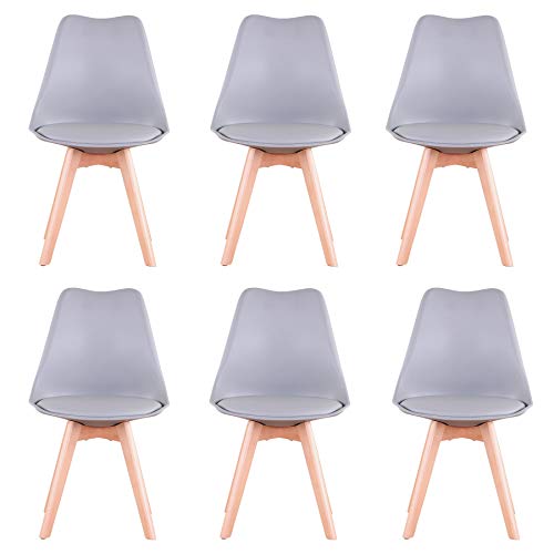 Uderkiny Conjunto de 4/6 sillas Sillas de Comedor con Cojines y Patas de Haya aptas para Comedor salón Cocina Oficina, etc (Gris-6)