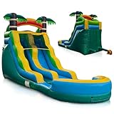 Inflatable Water Slide for Kids and Adults with Splash Pool, Commercial Grade Tropical Backyard Water Park with Slide, Outdoor Fun, Works with Water or Dry Play, 26ft x 9ft x 16ft - with Blower
