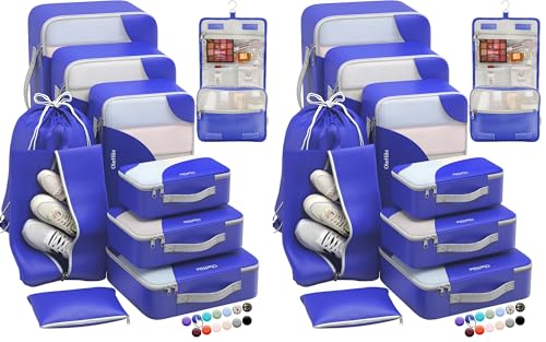 Image of OlarHike Travel Essentials ALL INCLUDED 10 Set Sturdy Packing Cubes for Suitcases, UPGRADED Anti-Tear Stitching, NEW Improved Luggage Packing Organizers for Travel Accessories(Klein Blue) (Pack of 2)