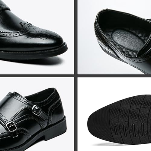 Men's Leather Double Monk Strap Brogue Dress Oxfords Shoes Fashion Classic Wingtip Low Top Slip On Loafers Business Casual Comfortable Formal Shoes2