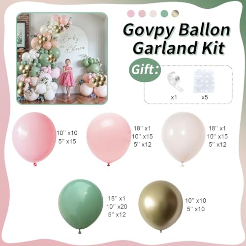 Image of Baby in Bloom Balloon Arch Kit, 134Pcs Dusty Sage Green and Pastel Pale Pink Cream White Beige Light Gold Floral Balloon Garland for Girls Boho Baby Shower Flower Birthday Garden Tea Party Decorations