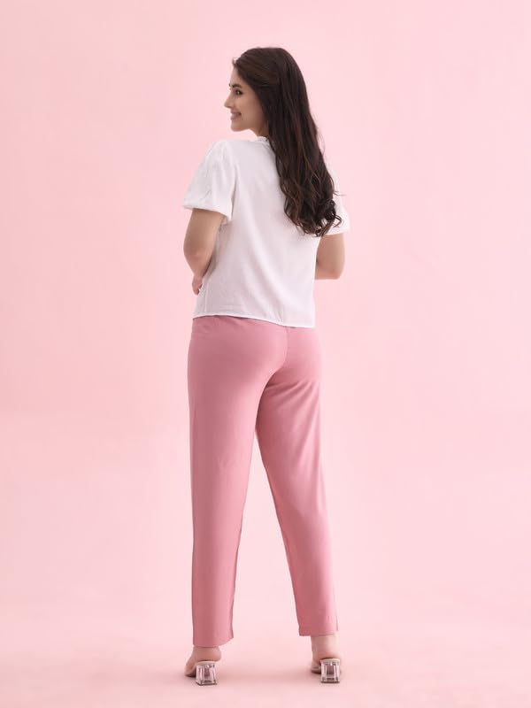 Image of GO COLORS Women Solid Mid Rise Relaxed Fit Viscose Casual Pants